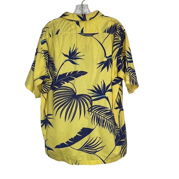 LL Bean Vintage 80's Hawaiian Shirt Mens XL Yellow Blue Palms Tropical - Picture 2 of 7